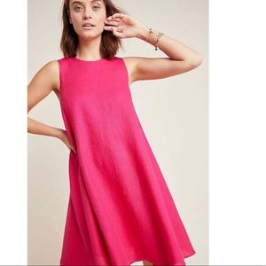Anthropologie Pink Linen Swing Dress